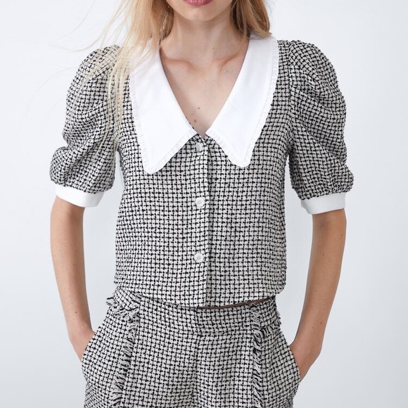 Zara poplin Tweed Top